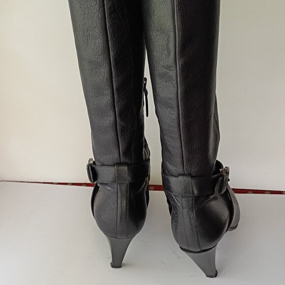 Burberry Knee High Heel Black Leather Boots 39  US 8.5 - Picture 5 of 8